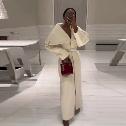 Stylish Elegant Woolen Coat Belted High-end