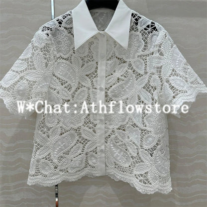 White Floral Embroidery Shirt