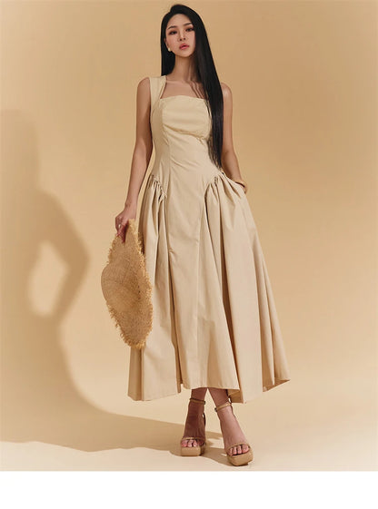 Square Collar Minimalist Dress Cotton