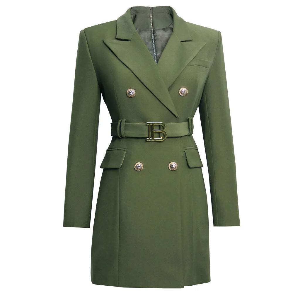 Army Green Blazer Fall Winter Women Quality Chic Dresses