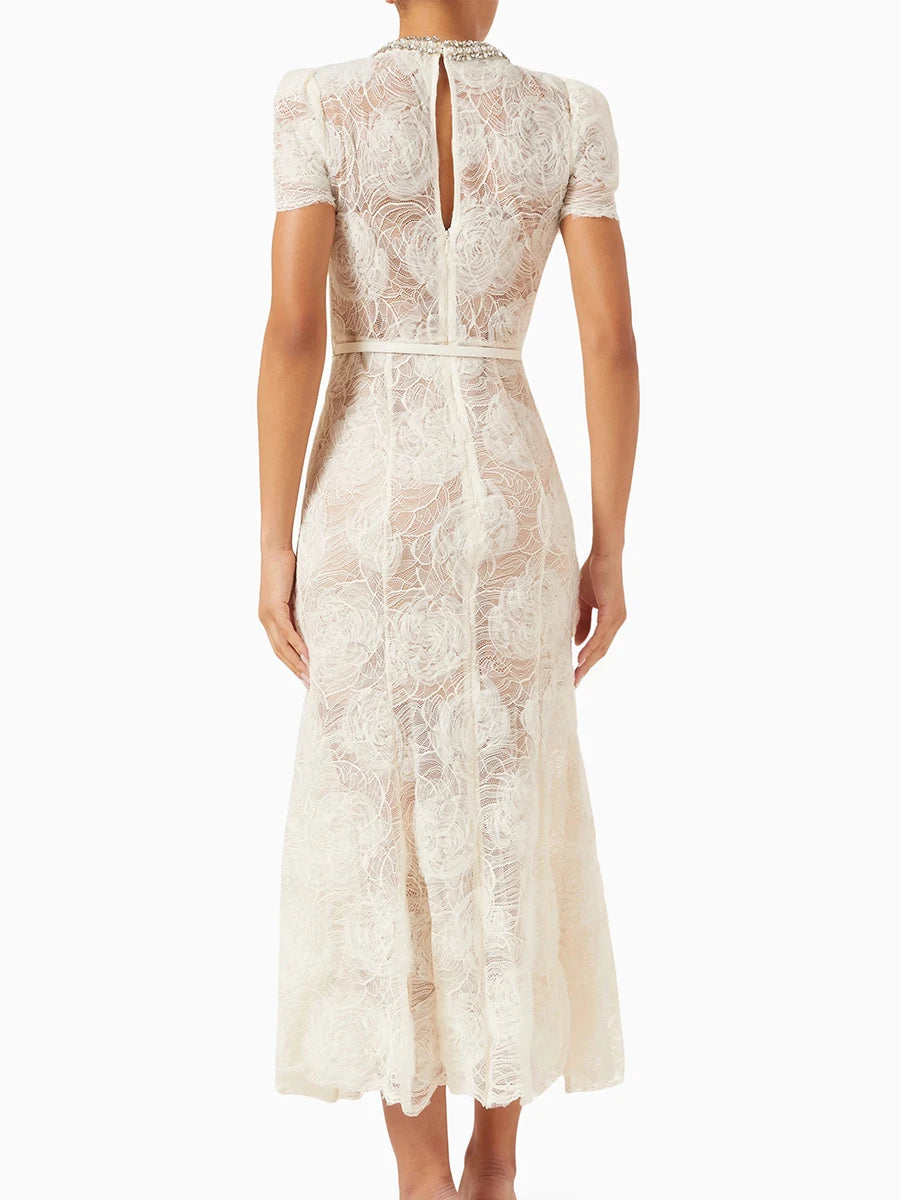 Self portrait clio vibes white lace midi