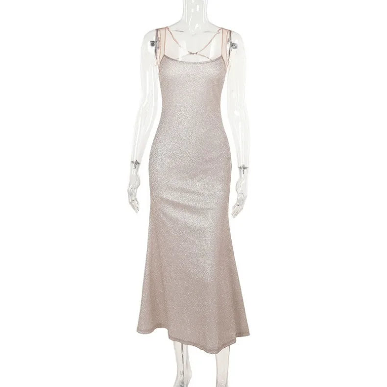Sparkling Strapless Backless Fishtail Dress Birthday Party Solid Color Banquet Sexy Luxurious Elegant Formal Long Dress