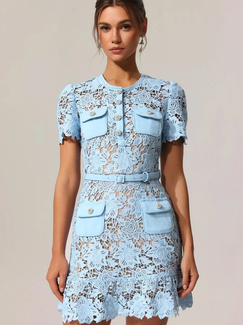 Baby blue Lace self portrait dress
