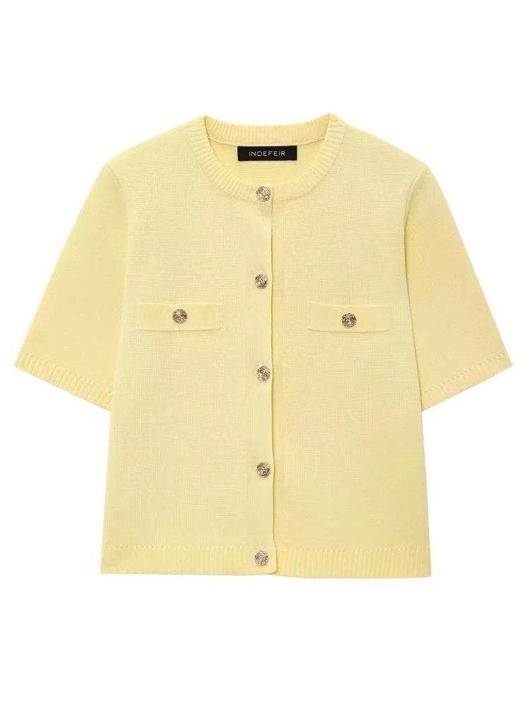 Knitwear Button Ladies Short Sleeve