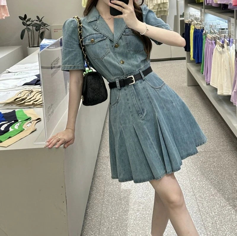 Denim Dress Bandage for Women Blazer Buttons