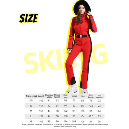 One-piece Ski Suit Women Thickening Snowboard Female Overalls Winter Windproof Waterproof Breathable Clothing Skiing Suit