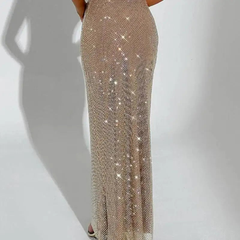 KUCLUT Fashion Shoulder Strap Sequin Mesh Diamond Suspender Dress For Women Temperament Evening Party Dresses Female 1A179