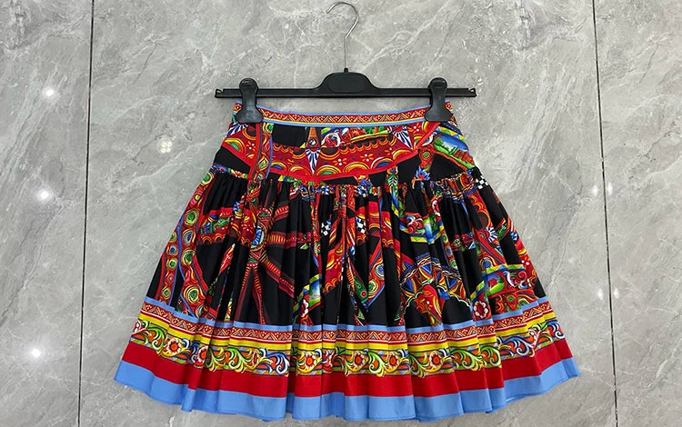 Seifrmann Casual printed cotton two-piece square neck sleeveless top high waist skirt suit 2026 autumn women's new style - Shellss