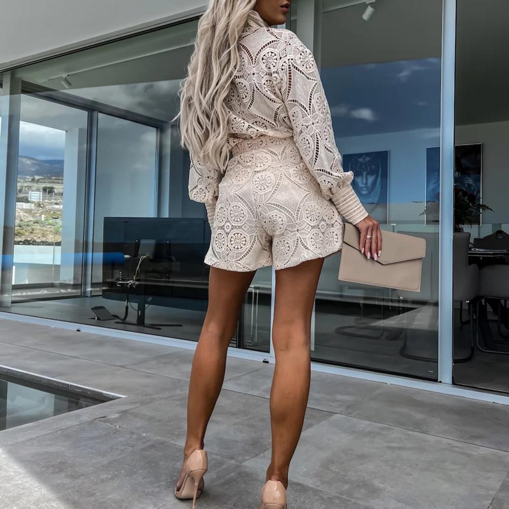 Elegant Lace Embroidered Blouse & Wide-Leg Shorts Set - Shellss