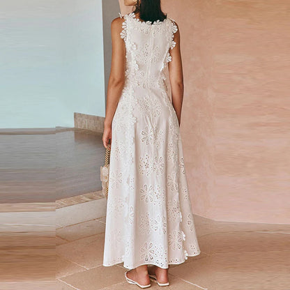 White Cotton Lace Embroidery Dress