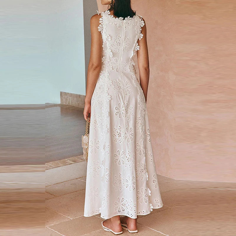 White Cotton Lace Embroidery Dress