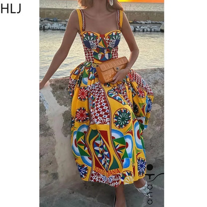 Multicolor Dolce Print Yellow Long Dress