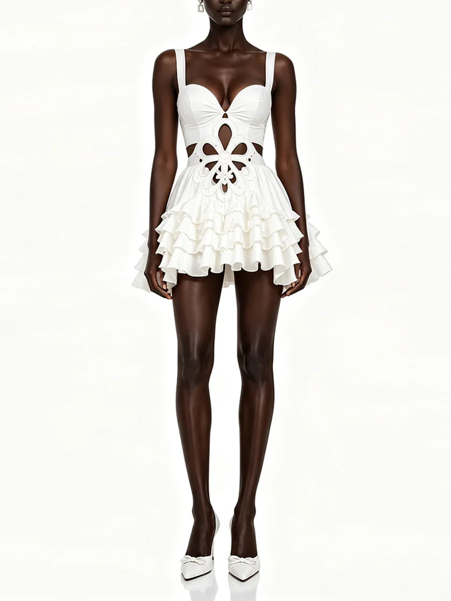 Cutout Ruffle Slimming Mini Dress