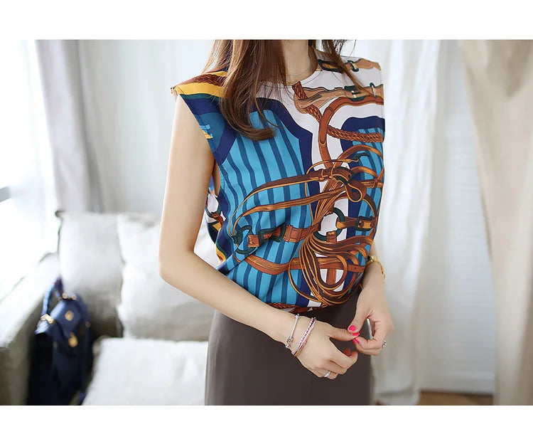H Han Queen Hot Sales Korean Women's Summer Sexy Prints Work 2 Pieces Set Sleeveless Tops & A-Line Long Skirt Korean Skirt Suit
