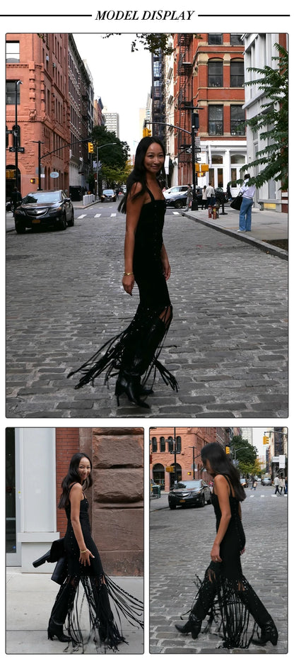 VC Black Diamond Tassel Spaghetti Straps L