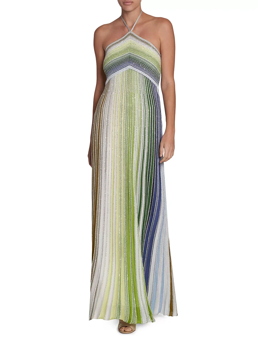 TWOTWINSTYLE Colorblock Spliced Striped Fashion Dresses for Women Halter Neck Sleeveless Patchwork Bright Silk Dress Female New