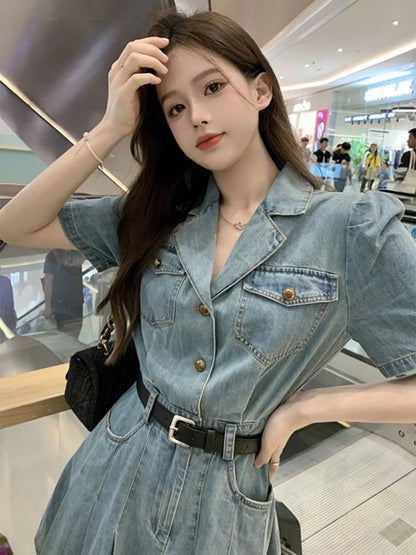 Denim Dress Bandage for Women Blazer Buttons