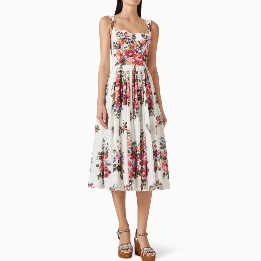 Romantic Holiday Style Floral Print Wrap Dress Slimming Waist Long Skirt Summer New Arrival Elegant Fashionable Midi Dress