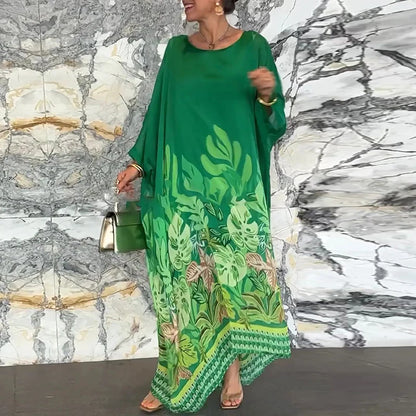 Vintage Floral Print O-neck Party Long Dress