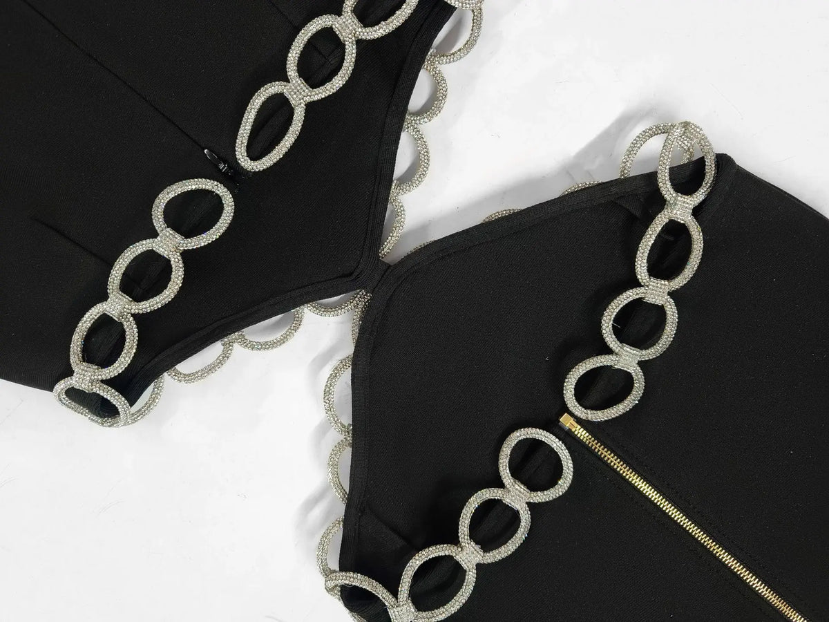 Sexy Hollow Out Diamonds Mini Dress Sleeveless Backless Solid Short Bandage Dresses Luxury Cocktail Evening Club Party Outfit
