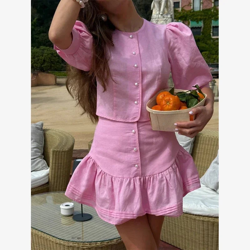 Elegant puff Sleeve Top Mini Skirt Set