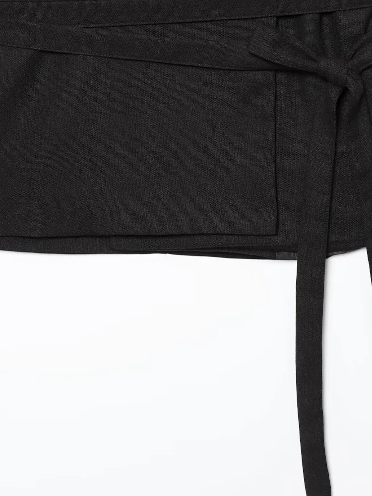 Black Linen Lapel Pants Set