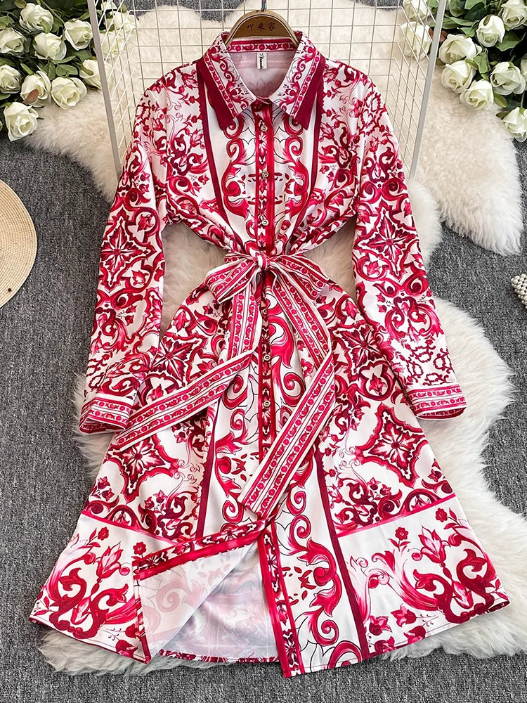 Spring Retro Blue White Red Dolce Dress