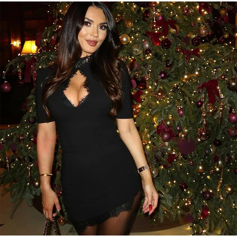 Black Lace Patchwork Strapless Dress Women Sexy Cape Shawl Waist Cinching Slim Mini Dresses Lady Evening Club Party Gowns 2026 - Shellss