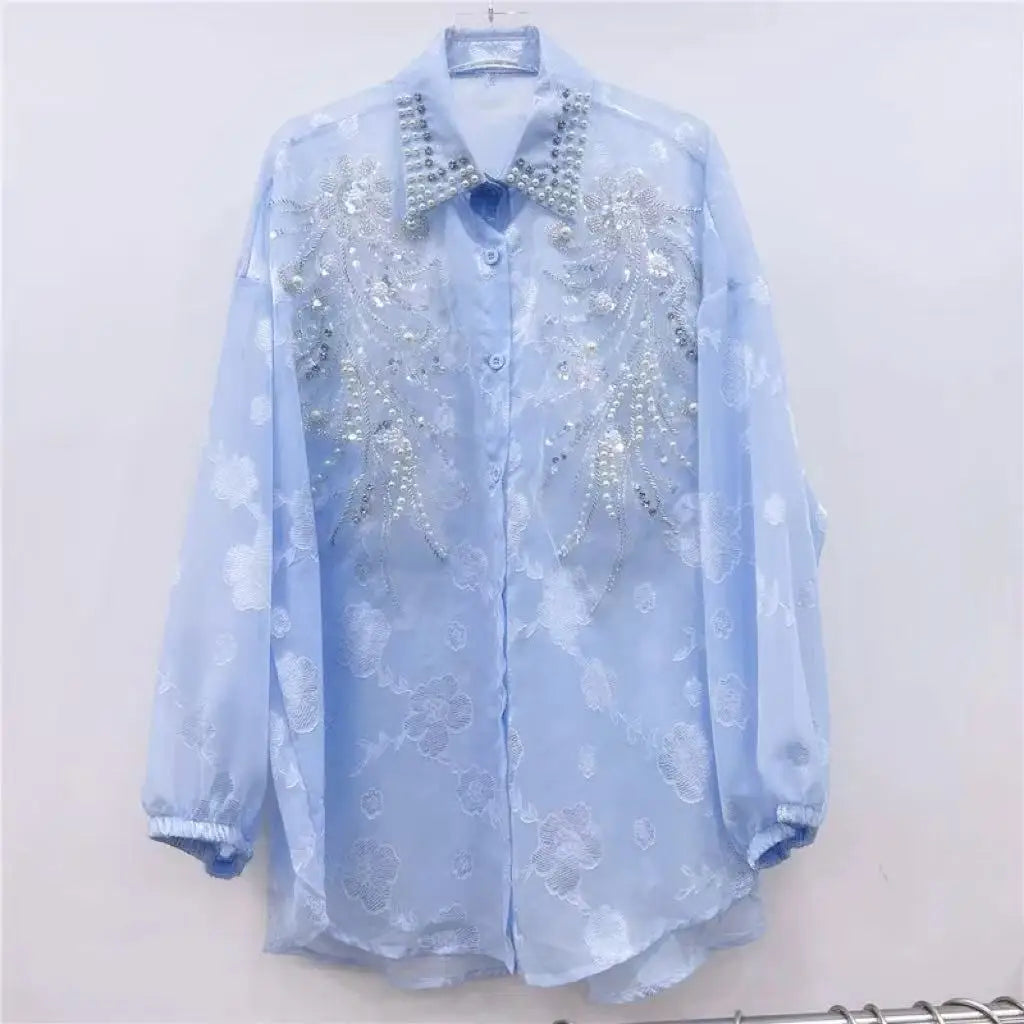 The Royals Collection-Luxury Style Sparkle Rhinestones Embellished Shirt