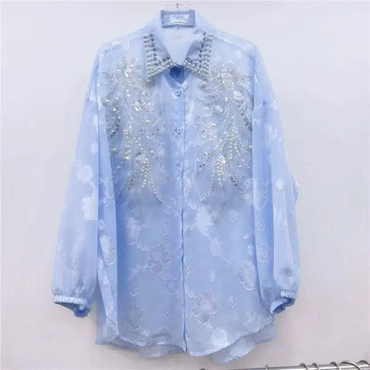 The Royals Collection-Luxury Style Sparkle Rhinestones Embellished Shirt
