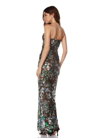 Sexy Strapless Floral Sequin Long Dress