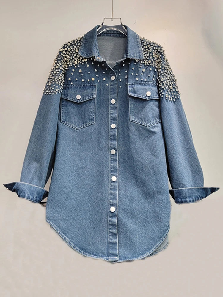 Denim Blouse Full Diamonds