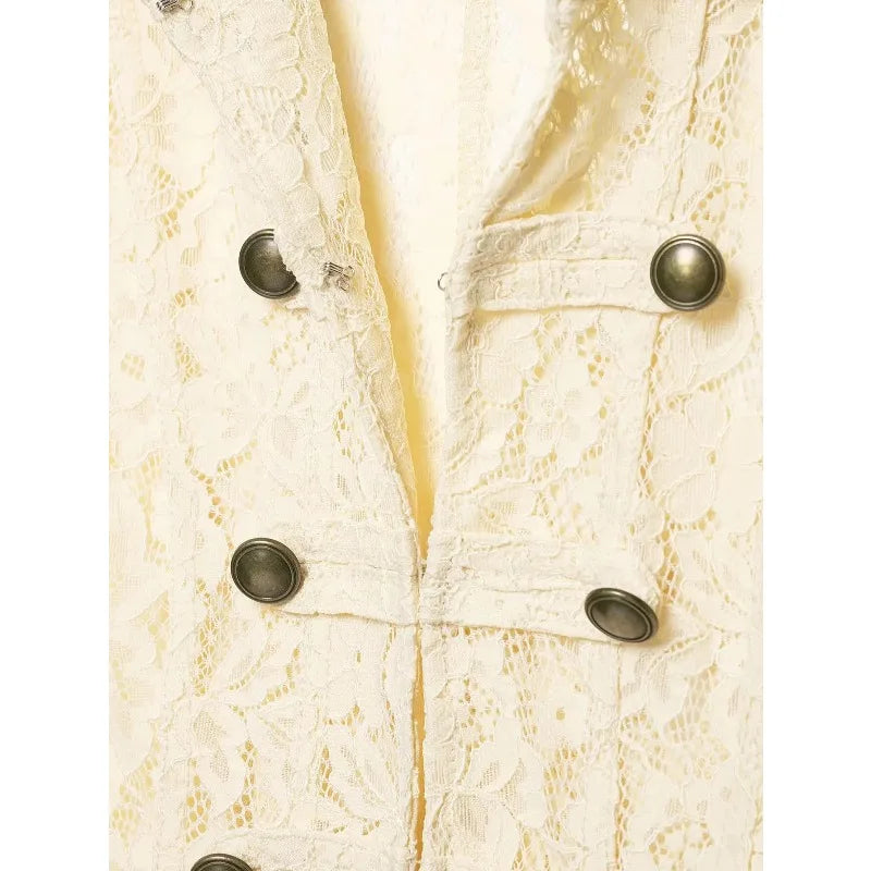 2026French Vintage Floral Lace Cropped Jacket Mandarin Collar Frog Knot Buttons Puff Long Sleeve Slim Retro Outerwear for Women