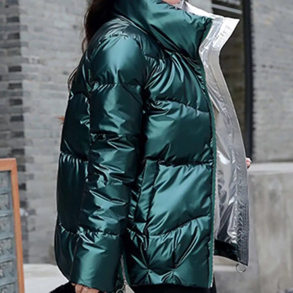 Jacket Bright Surface Winter Women Stand Collar Puffer