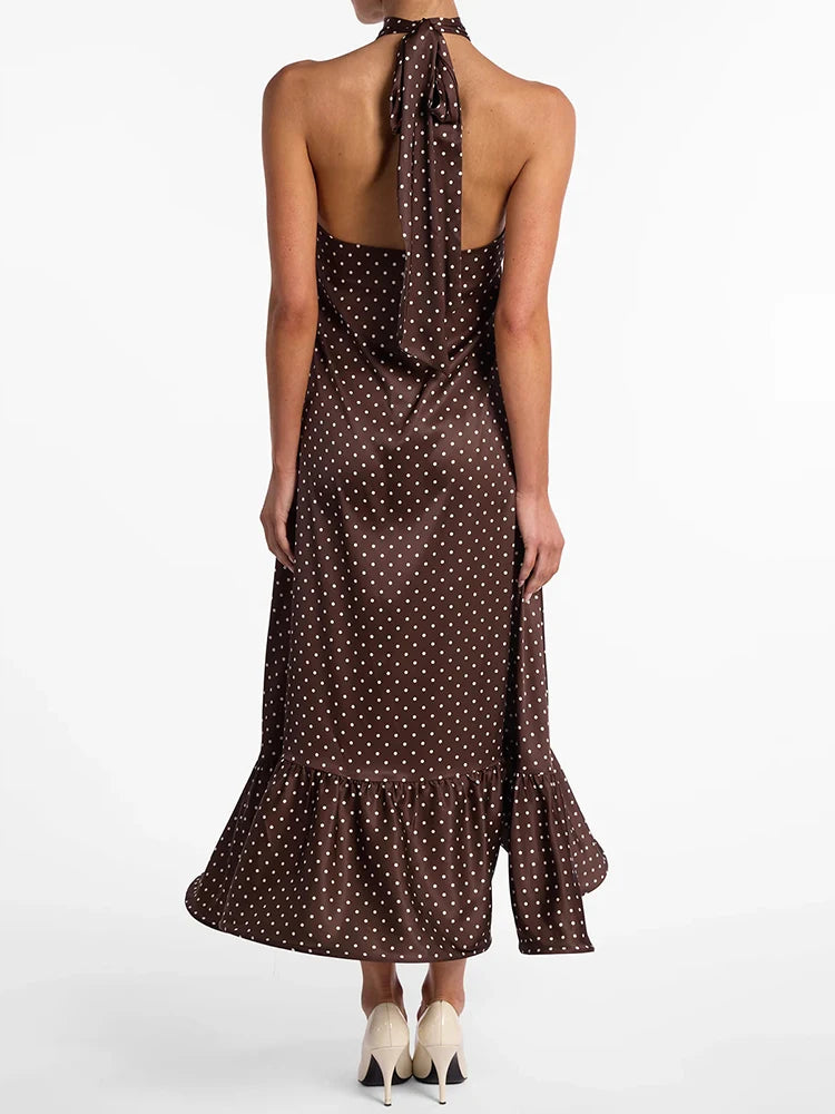 Polka Dot Ruched Ruffle Sexy Midi Dress