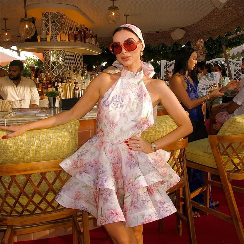 1 Pink Backless Ruffle Mini Dress floral - Shellss