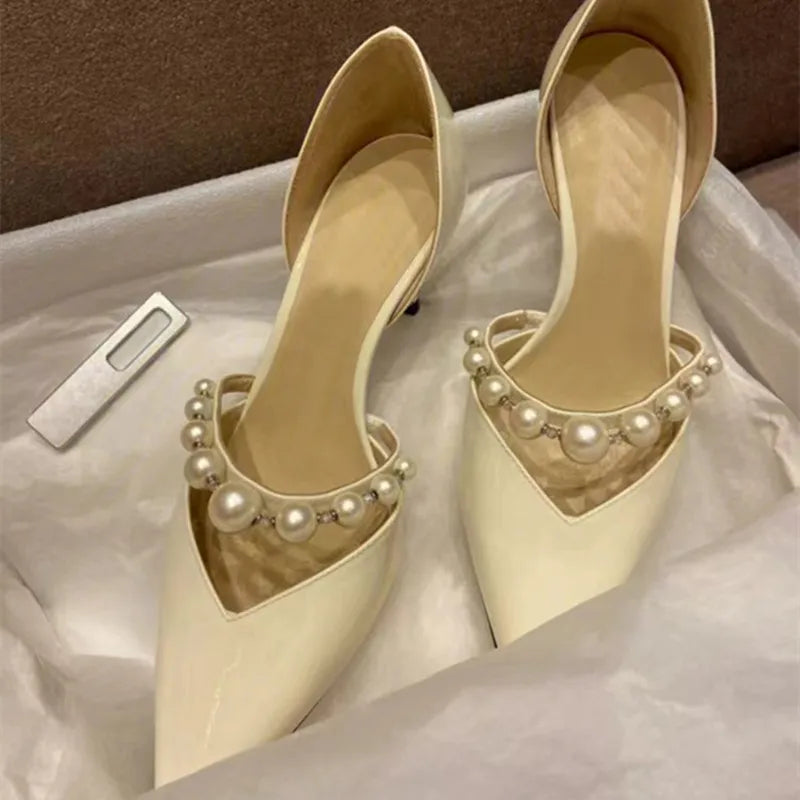 Star style Luxury Pearls Rhinestones Leather Pumps