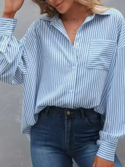 Pocket Baggy Top Striped Shirt