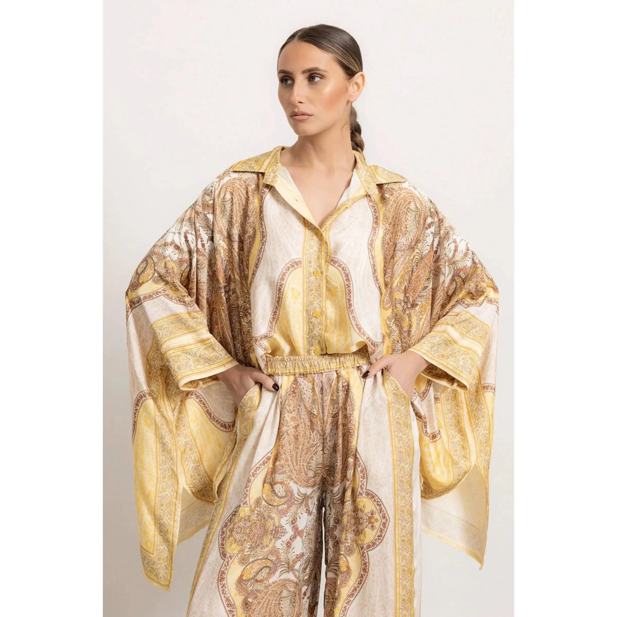 Early Autumn New Arrival Women's Fashion Simple Versatile Casual Print Set Long Sleeve Button up Polyester Fiber Two-Piece Set - Shellss