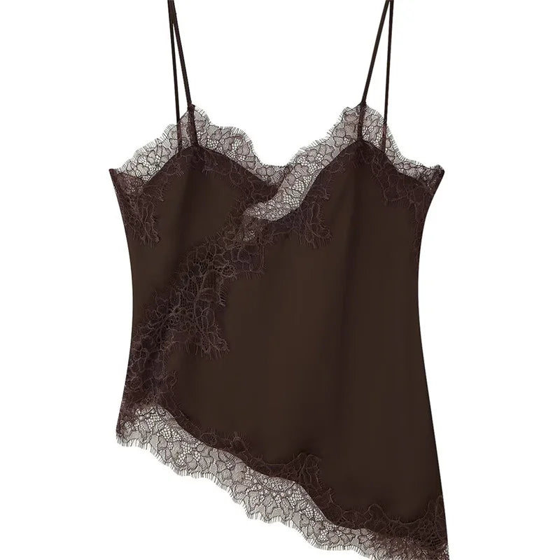 Lace Trim Satin Camisole V Neck