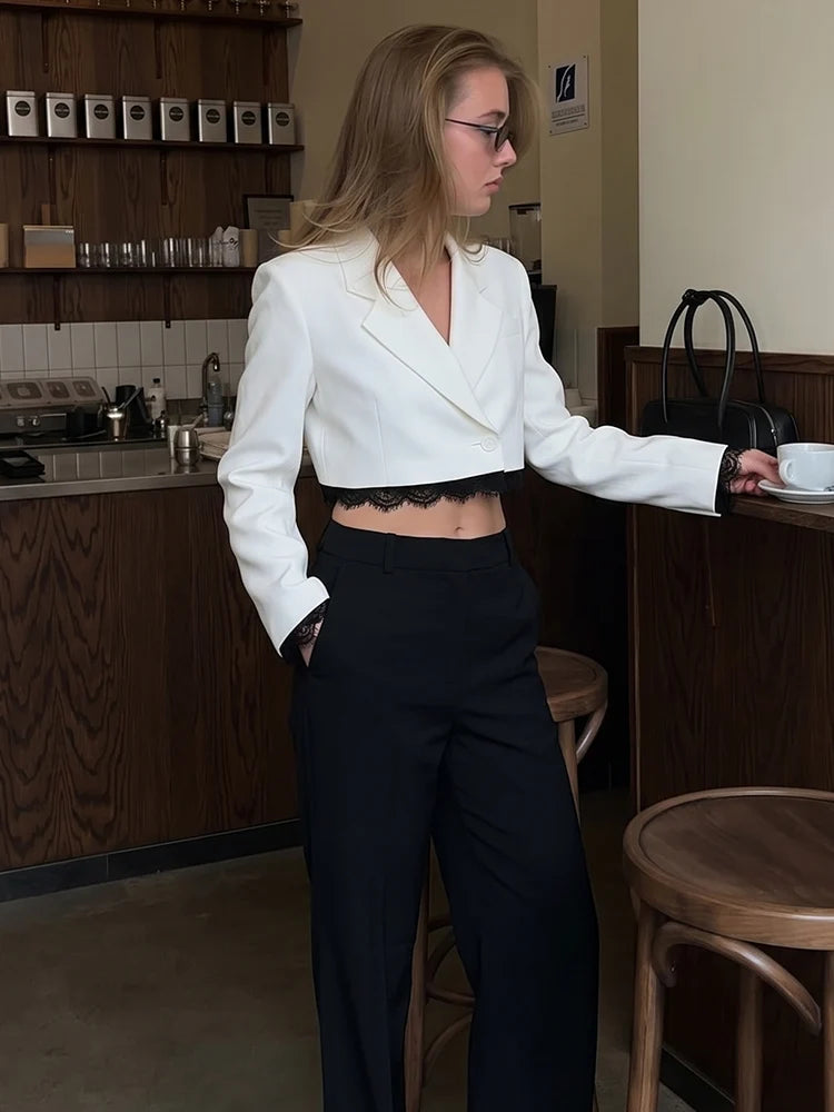 Zara Lace Trim Cropped Blazer Set