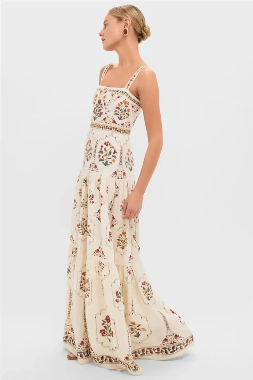 Casual Sleeveless Floral Patchwork Maxi Dress Women's Printed Dress Large Skirt European Style mid Waist Other 100% Fabric