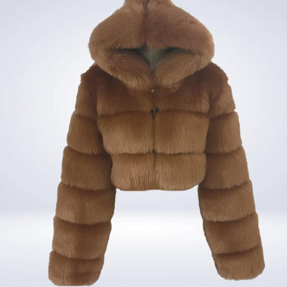 Fur Hooded Zipper Cropped
