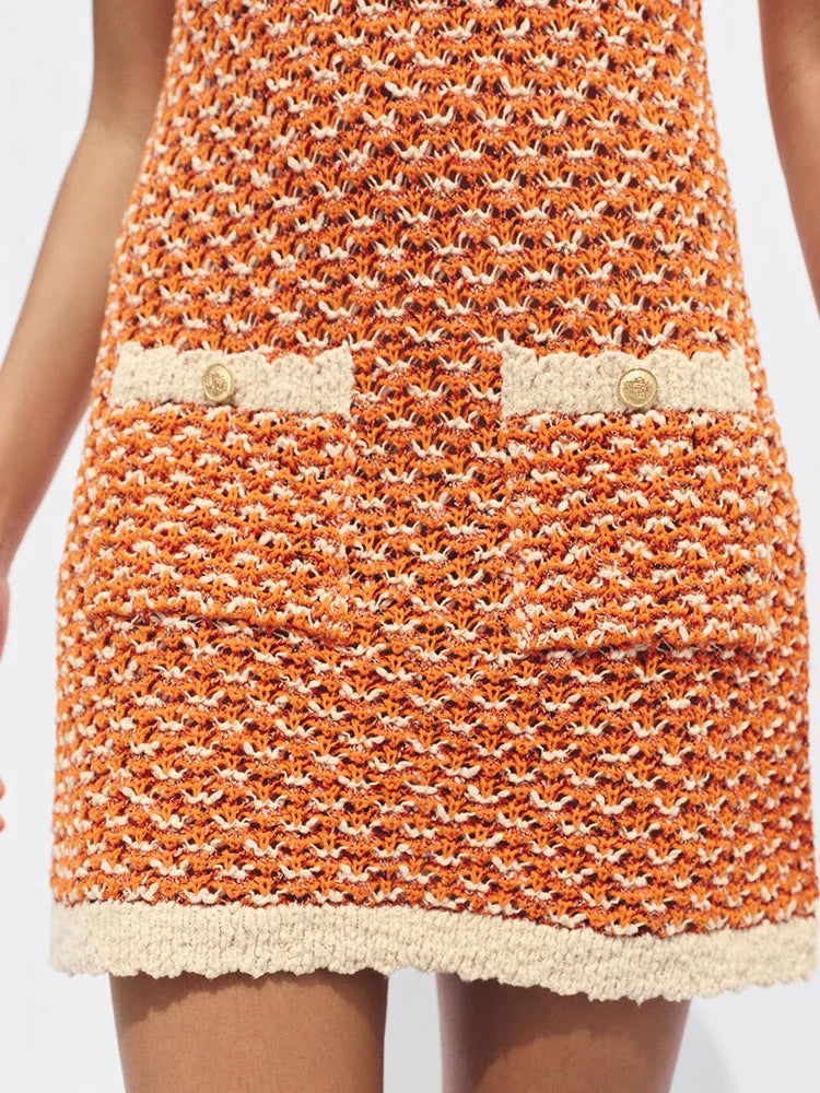 Summer New Arrival Women's Knitted  Dress round Neck Sleeveless Texture Classy Style Commute Fashion Single Piece
