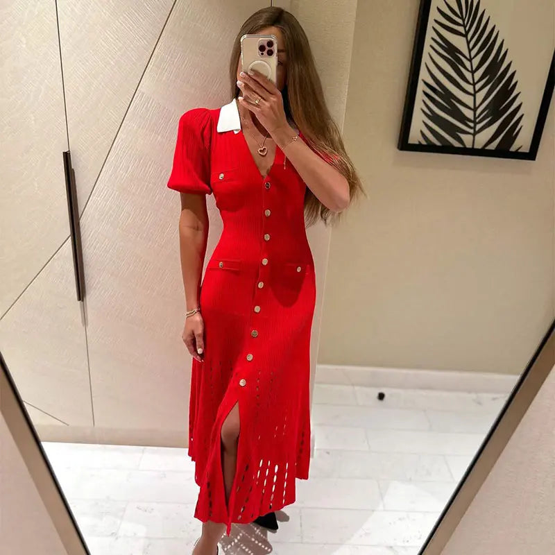 Contrast Red Black knit Dress