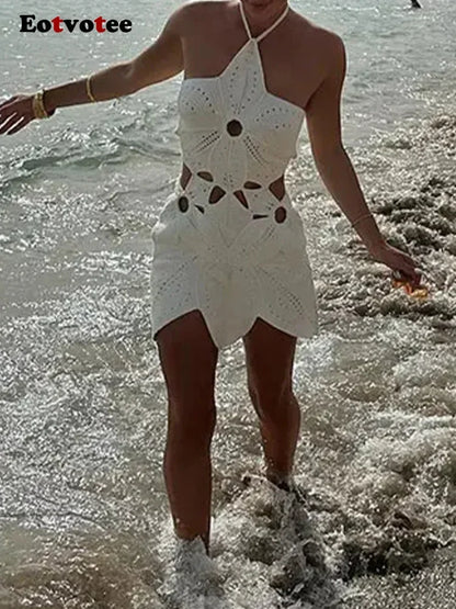 Vacation Hollow Dress Elegant Crochet Hook Halter Knitted Beach Resort