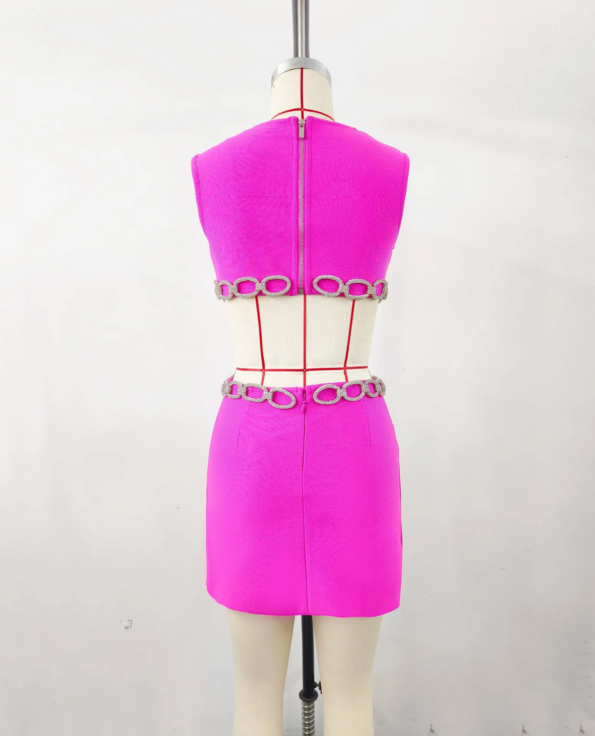 Sexy Hollow Out Diamonds Mini Dress Sleeveless Backless Solid Short Bandage Dresses Luxury Cocktail Evening Club Party Outfit