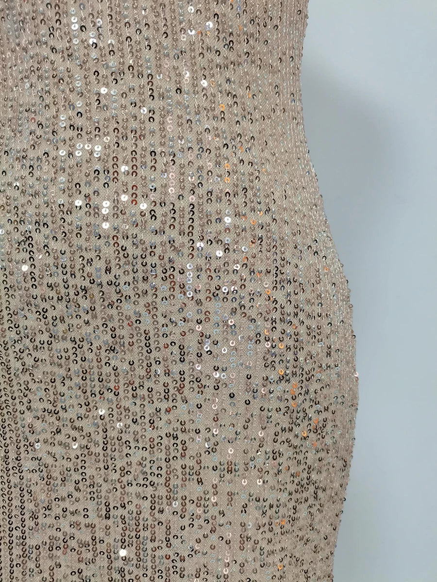 TWOTWINSTYLE Solid Slimming Fashion Dresses for Women Strapless Sleeveless Patchwork Sequins Midi Split Dress Female Clothing