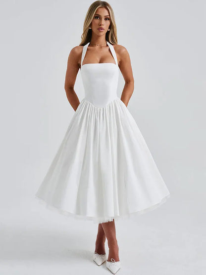 Red Midi Mesh Back Bandage Halter