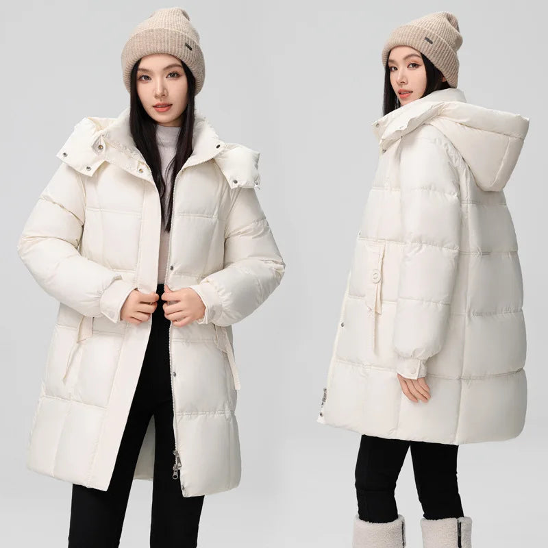 Winter Women Jacket Mid Long Hooded